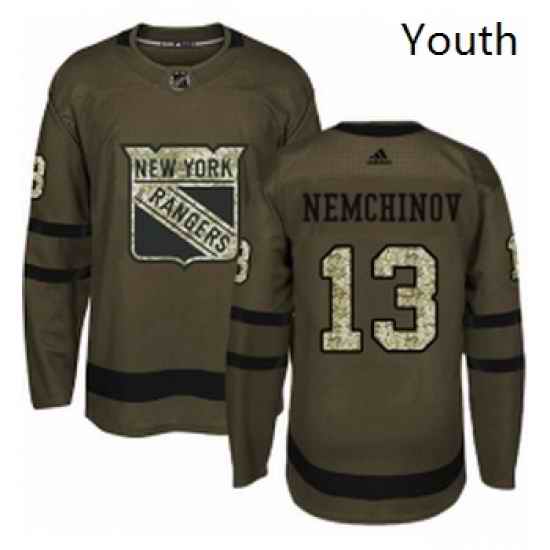 Youth Adidas New York Rangers 13 Sergei Nemchinov Premier Green Salute to Service NHL Jersey